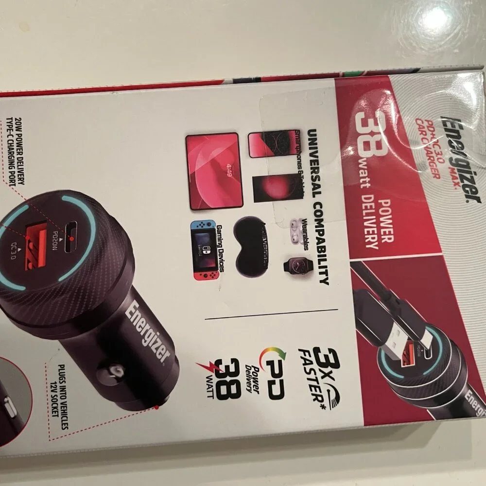 Car Chargers nergizer Max PD + QC 3.0 Dual Car Charger 60W Type-C and USB-A Port